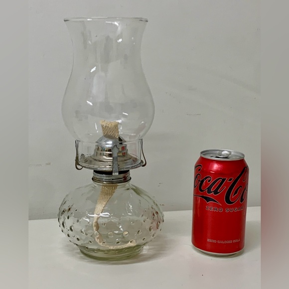 Mid Century Vintage Clear Glass Hobnail Oil Gas Lamp Lantern - Picture 2 of 16